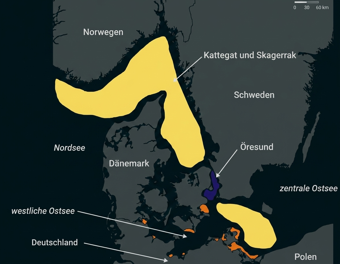 Karte der Ostsee mit Ländern und Meeresgebieten
